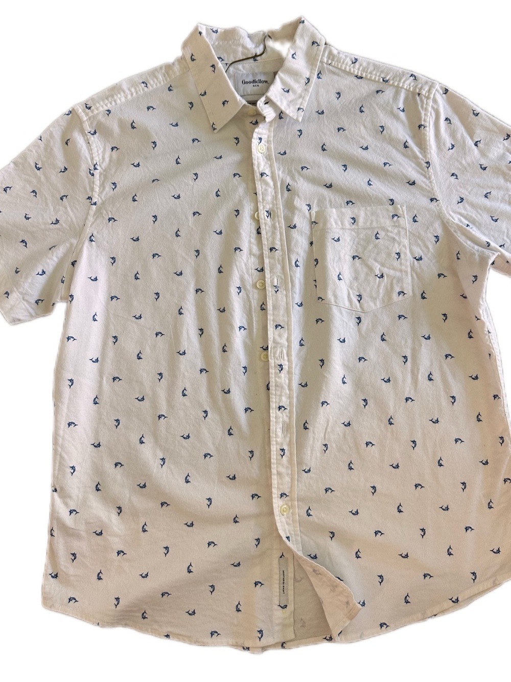 Goodfellow & Co Cream Short-Sleeve Button-Down with Navy Micro Print